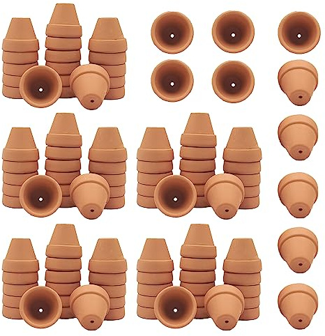 Yishang Lot de 100 mini pots en terre cuite avec trous de drainage – 3 cm pour plantes succulentes, pots en argile pour intérieur et extérieur, loisirs créatifs, cadeaux de mariage