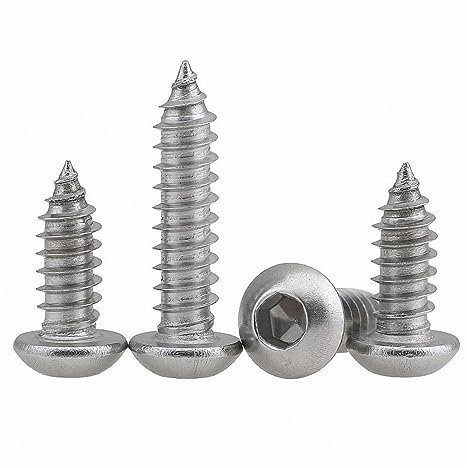IOFIT M2 M2,5 M3 M4 M5 M6 Innensechskant-Halbrundkopf-selbstschneidende Schrauben, 304-Edelstahl-Rundkopf-Holzschraube (Color : Silver, Size : M4x10(20pcs))