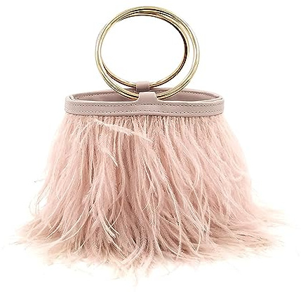 MOISTRI Mujeres Avestruz Esponjoso Tote Bag Bolso de plumas Crossbody Bag Bolso de hombro Clutch de noche Bolso de novia Banquete Fiesta Rosa