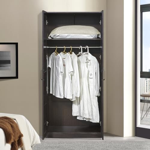 [en.casa] Kleiderschrank Finning 2-türig 176 x 80 x 52 cm Garderobenschrank mit 1 Kleiderstange und 1 oberen Fach Walnuss, dunkel