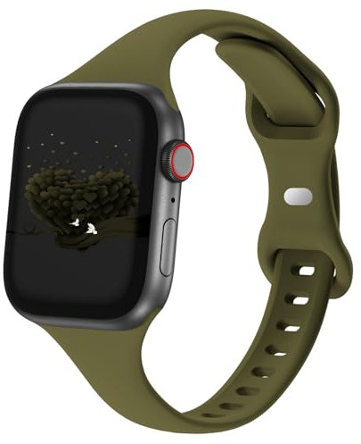 Slim Thin Band Compatible with Apple Watch 38mm 40mm 41mm 42mm 44mm 45mm 46mm 49mm, Replacement Silicone Sport Strap Wristbands for iWatch Series 9/8/7/6/5/4/3/2/1 Ultra/2 SE Women Men,Olive Green