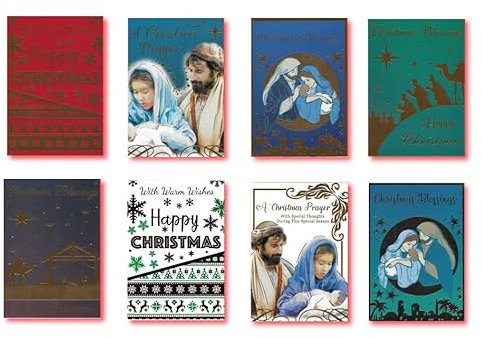 Weihnachtskarten und Umschläge, verschiedene religiöse Designs, 16 Stück