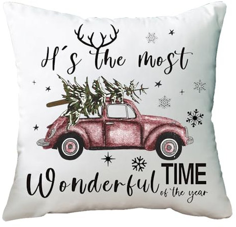 Ramirar Deko-Kissenbezug mit Aufschrift It's The Most Wonderful Time of The Year Merry Christmas, dekorativ, weicher weißer Polyester-Samt, für Zuhause, Wohnzimmer, Bett, Sofa, Auto, quadratisch,