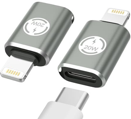 MoKo Adattatore USB C a Lightning 2PZ, Connettore USB C Maschio a Lightning Femmina, Supporta Ricarica 20W, Convertitore per iPhone 14/13/12/11/XS/XR/SE, iPad/iPod/AirPods, Non per Audio/OTG, Verde