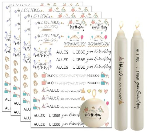 Bolosa 4 Stück Kerzentattoos Geburtstag, Rub on Sticker Geburtstag, Wasserschiebefolie Geburtstag, Kerzen Tattoo Geburtstag, Aufkleber Selbst Gestalten, 19x14cm Kerzentattoo(Geburtstag 4)