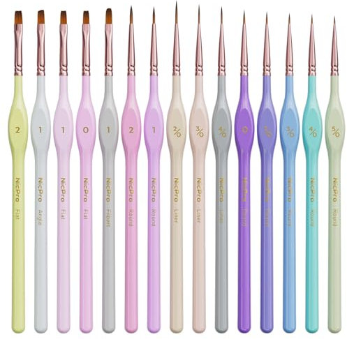 Nicpro 15PCS Micro Fine Detail Paint Brush Set, Aesthetic Pastel Small Miniature Fine Tip Detail Brushes Kit for Acrylic, Oil, Watercolour, Art Painting, Models, Miniatures, Paint by Numbers