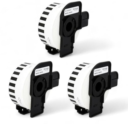 3 Rollen DK-22210 Endlos-Etiketten (29mm x 30,48m pro Rolle) Schwarz auf Weiß, Kompatibel mit Brother QL-Druckern, Thermopapier für klare Adress-Labels, Adressetiketten, Bilder und Barcodes