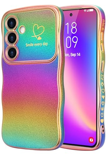 LCHULLE für Samsung Galaxy S24 5G Hülle Liebesherz Wellenform,Dunkellila | Handyhülle Wellen Lockige Form mit erhoben Kameraschutz,Luxus Galvanisierte Schutzhülle Herzmuster Mädchen,Wavy Heart Case