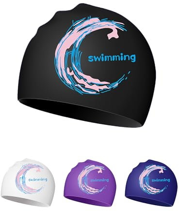 Cuffia da Nuoto - Cuffia da Piscina in Silicone per Donne Uomo Adulti Adolescenti (Nero)