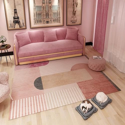 Teppich Rosa Geometrie Flauschig Kurzflor,Mikrofaser Super Weich,Anti-Rutsch,Waschbar,Teppich Webteppich Für Wohnzimmer,Flur,Schlafzimmer Teppichläufer 120X160Cm