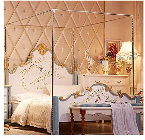Himmelbett aus Edelstahl mit 4 Ecken, Moskitonetzhalterung, Himmelbettnetz, Pfosten, komplettes Schlafzimmer-Dekorationszubehör, Matratze, einfache Selbstmontage, 16 m
