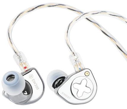 Linsoul SIMGOT EW300 1DD+1Planar+1PZT Hybrid Driver In Ear Monitor, Wired Earbuds IEM, Gaming Earbuds with Detachable Nozzles, Silver-Plated OFC IEM Cable (Standard Edition)