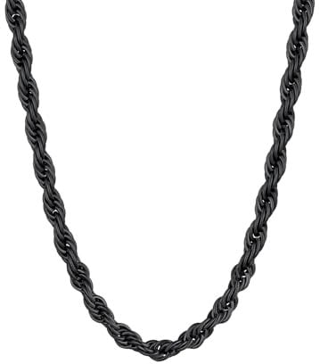 Supcare 6MM Twist Rope Chains for Men, Stainless Steel Black Rope Necklaces Chain for Women - 24 inches Long