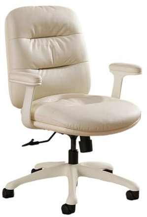 Fauteuil de Bureau Chaise de Bureau Chaises de Bureau Ergonomiques à Dossier Moyen Chaises de Bureau à Domicile avec Roues Chaise pivotante en Cuir PU for Gain de Place,Beige Chaise Bureau