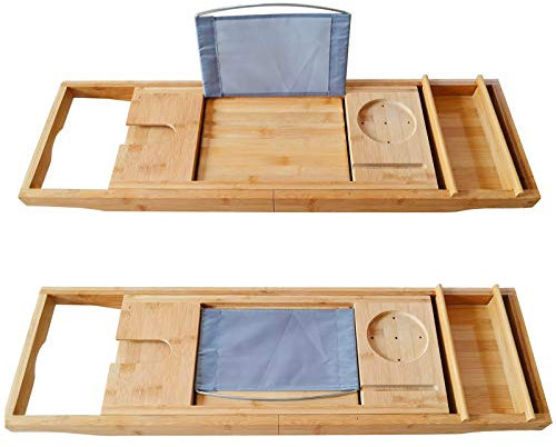 Plateau de baignoire en bambou - Pour ordinateur portable - Support d'étagère pour baignoire et douche - Charge maximale : 4 kg