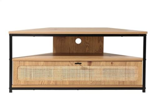 Calicosy – Mueble de TV esquinero con 1 puerta abatible, cannage de ratán – Decoración de madera – paneles de partículas – patas de metal – salón o dormitorio – estilo exótico y natural – 100 x 30 x