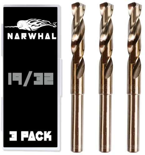 Brocas de cobalto 19/32 – Paquete de 3 – 6 pulgadas de longitud – Brocas de cobalto M35 con estuche de almacenamiento – Brocas perfectas para metal, acero inoxidable endurecido y acero inoxidable,