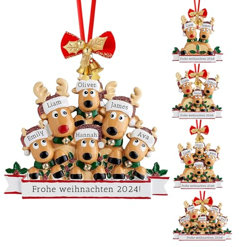 Personalisierte Weihnachtsanhänger mit 2/3/4/5/6/7/8 Familiennamen und Text - 2024 Kunstharz-Weihnachtsbaumschmuck Personalisierte Weihnachtskugeln Familie Individuelle Geschenke