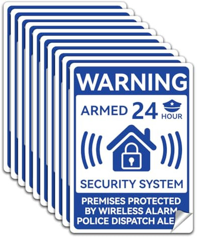 WADORN 10 Stück Alarm Sicherheitssystem Aufkleber, Alarm Warnschild Aufkleber Warnhinweis Aufkleber 24h Schutz Warnschild Wasserdichter Vinyl Aufkleber Für Zuhause Geschäft Tür 18x13cm