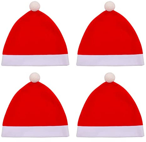 GANYKQ 4 x Weihnachtsmannmütze, Kopfstützenbezüge, rot, Auto-Kissenbezug, tragbar, verdickt, Weihnachtsmütze, Autozubehör