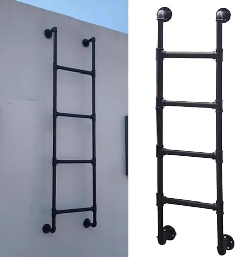 Kellerfenster/Fluchtleiter aus schwarzem Stahl für Dachboden, Wohnmobile, Industrie-Stil, Etagenbettleiter, Mittelschlaf, Kabinenbett-Zubehör