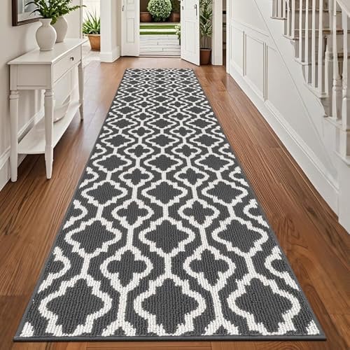 SHACOS Läufer Teppich 60x240 cm Läufer Flur rutschfest Teppichläufer Waschbar Flurläufer Lang Flur Teppich Läufer für Küche, Eingang, Esszimmer, Dunkelgrau