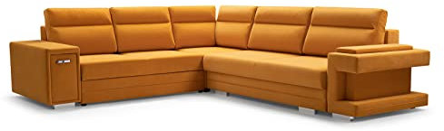 X-Group4th Ecksofa A2 Mit Schlaffunktion Und Bettkasten, Schlafsofa Mit Stauraum, Anpassbare Seiten, Modernes Design Linke Seite Größe: 305x272x90 cm Farbe: Gold