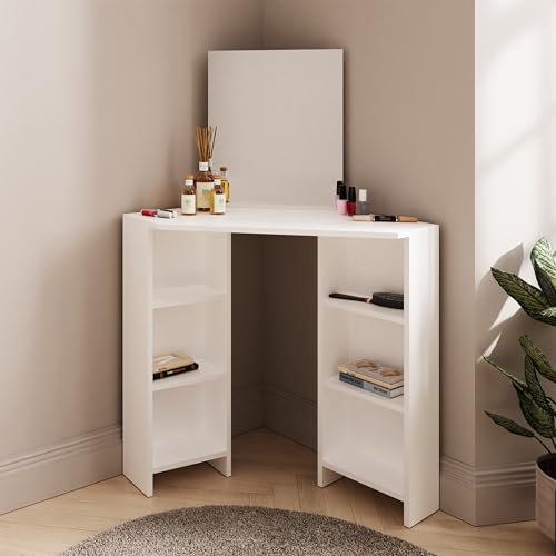 GFW Frances Corner Dressing Table Storage 6 Shelves Glass Mirror Bedroom White