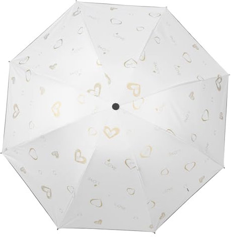 VALICLUD Folding Umbrella for Boys and Girls Portable Sun Protection Umbrella Heart Pattern Compact Rain for Girls Heart Design for Travel and Daily Use