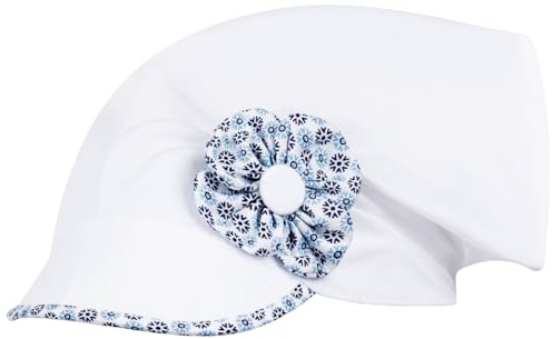 Smarilla Kopftuch Dreiecktuch Mütze Schirmmütze Stirnband für Mädchen Baby Kinder Baumwolle Punkte Blume, Bekleidungsgröße: 48, Farbe: Weiß-Blau