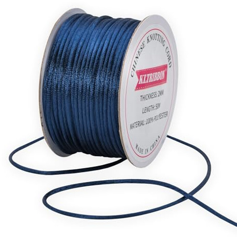 KLTRIBBON 2mm Satin Rattail Cord Navy Blue for Jewelry Making Bracelet Necklaces Beading Thread Macrame Kumihimo Chinese Knot Craft 50 meters