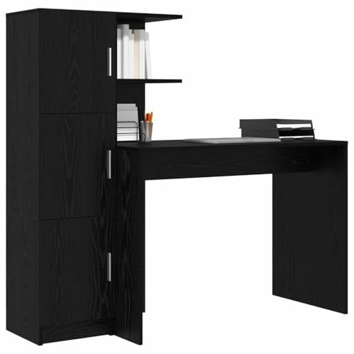vidaXL Schreibtisch Schwarz Eichen-Optik 133,5 x 50 x 124 cm 2 STK. | Viel Platz, um alles ordentlich einzuräumen, Moderner Look, der super in zeitgemäße Räume passt, Stell ihn so auf,