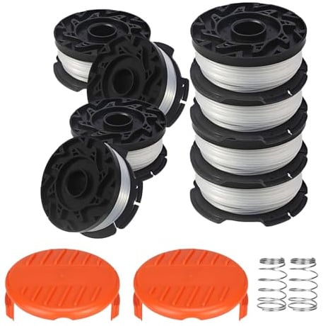 Rasentrimmer Spule für Black Decker Rasentrimmer Fadenspulen, A6481 A6485 Trimmer Fadenspule kompatibel mit Black Decker Rasentrimmer Spulenkappe für Black Decker(8 Spule+2 Kappen+2 Federn)