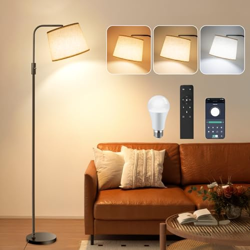 Lampe de LED pour Salon : Lampe de Lecture avec Contrôle par APP & Télécommande, Tête de Lampe à Angle Ajustable, 12W, 3 Températures de Couleur, Luminaires Intérieur pour Chambre, Lecture, Bureau