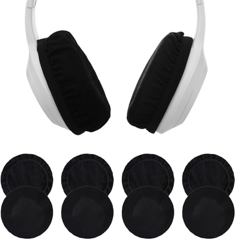 TIESOME 8 Stücke Dehnbare Kopfhörer Ohrpolster, 9-11 cm Waschbare Kopfhörer Schutz Abdeckungen Schwarz Weicher Stoff Ohrpolster Earpads Cover Schweißschutz für Fitnessstudio Gaming