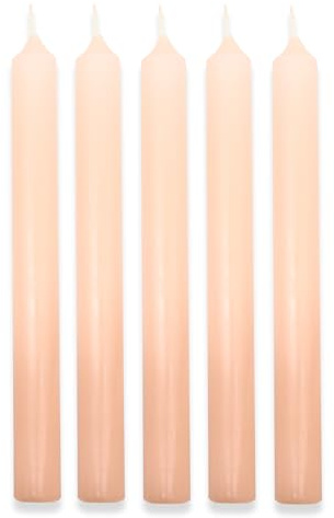 Solid Colour Dinner Candles, Pack of 5 Handmade Candles 20cm x 2cm Rustic Look Bistro Style Taper Candles (Peach)