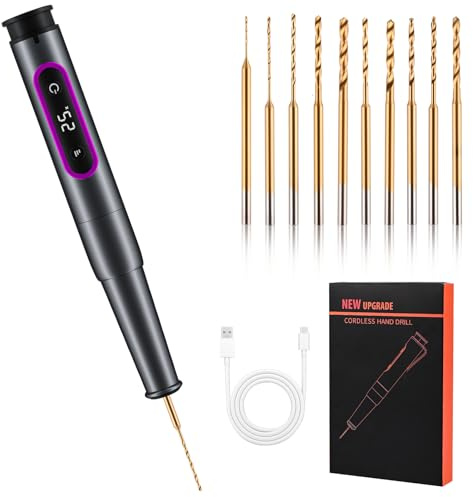 Gaethra 5-Speed Cordless Mini Drill Pen, Cordless Mini Drill with Robust 10×2.35mm Bits, LCD Display & USB Charging, Grey Powerful Torque Small Electric Drill for DIY Making Wood Plastic Resin