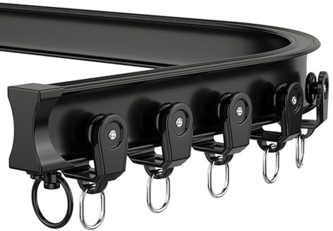 Aluminium-Vorhangschiene, leise, 4,8 m, gebogene Deckenschiene für Wohnzimmer und Schlafzimmer, passend für L/U-Fenster, ideal für Wohnmobil und Camping, schwarz, flexibles Design