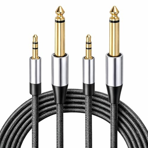 2 Pack 6.6FT/2M 3.5mm to 6.35mm TRS Stereo Audio Cable, 6.35 1/4 Male to 3.5 1/8 Male Aux Jac, Mini Jack to Jack Stereo Lead for Phones, Laptops, Amplifiers, Mixers and Home HiFi Systems