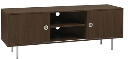sweeek - Vintage TV-Möbel mit Holzdekor und Edelstahl, 2 Schiebetüren, 140cm - Shelby