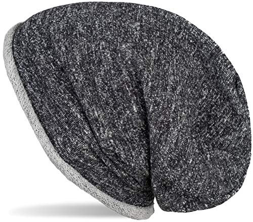 styleBREAKER Beanie Mütze mit All Over Glitzer im Melange Look mit Rollrand, Slouch Longbeanie, Glitzermütze, Damen 04024143, Farbe:Schwarz meliert