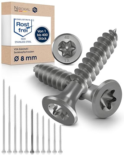 400x Vis à bois tête fraisée en Acier inoxydable Torx V2A vis inox 8x120 pour panneaux d'aggloméré Bois Filetage partiel 8mm fort 120mm long 400 pièce en acier A2