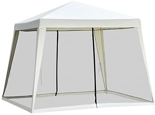 Outsunny Gartenpavillon Pavillon Festzelt Partyzelt wetterfest Zelt mit Moskitonetz Metall + Polyester Cremeweiß 3 x 3 m
