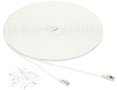 Amazon Basics Cable de red Gigabit Ethernet RJ45 Cat-7 plano, 30.5 m, Blanco