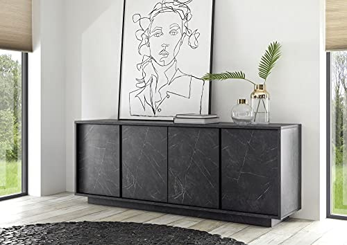 Web Convenienza Madia con 4 Ante Made in Italy – Credenza Contenitore Collezione Carrara per Soggiorno Cucina Ingresso Sala da Pranzo Mobile Design moderno originale Marmo Nero
