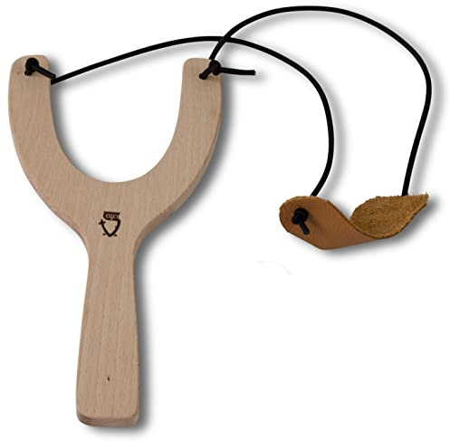 BestSaller 12379 Holz-Spielzeugschleuder für Kinder – Papierkugel und Korken-Schleuder/Zwille aus Hartholz, Natur