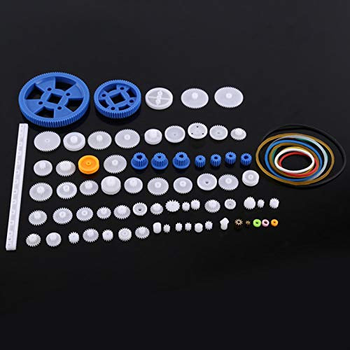 Plastic Gear Set, Belt Pulley Gears Combination Modulus Package Rubber Belts Band Plastic Model Accessories for DIY Robots RC Toy Car Airplane(80 Kinds)