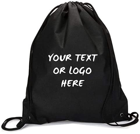 Personalisierbare Tasche mit Kordelzug, für Reisen, Fitnessstudio, Schule, Kinder, Erwachsene, Unisex, modischer Sport-Rucksack (6 Farben), Schwarz , One size