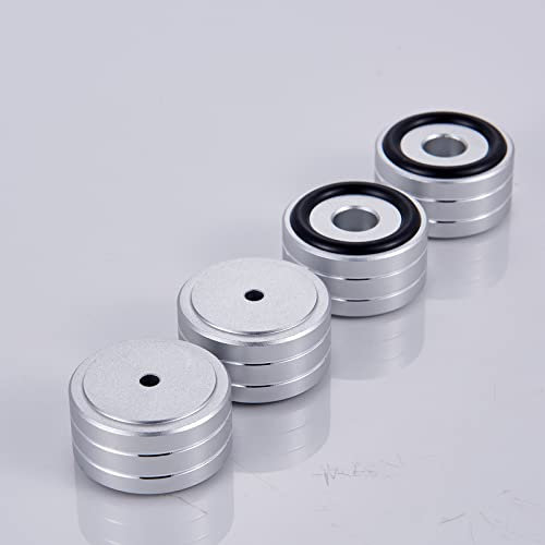 Pailvens Juego de 4 patas de absorción de subwoofer, patas de altavoz de aleación de aluminio, absorción de golpes, soporte para altavoces de CD, DVD, altavoces Hi-Fi, color plateado