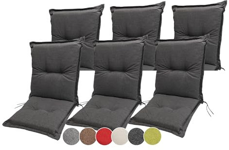sunnypillow Stuhlauflagen Niedriglehner 100 x 50 (6er Set) - Gartenstuhlauflage Extra Dicke 9cm - Auflage für Gartenmöbel UV-Lichtecht, Wasserdicht - Outdoor Stuhlkissen für Gartenliegen - Anthrazit